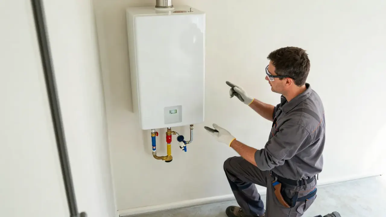 Water Heater Repair in Pahrump, Nevada: licensed plumber explaining the operation of a newly installed tankless water heater